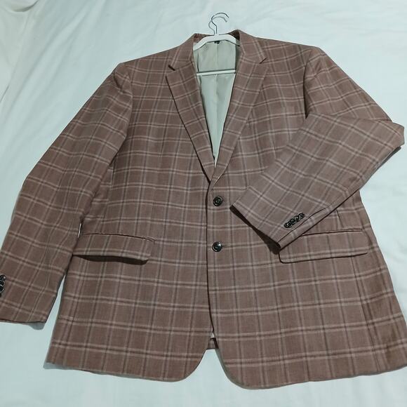 Jos.A.Bank Brrr Comfort Blazer 48L LINEN WOOL Taupe Window Pane Plaid Lined - Picture 5 of 15